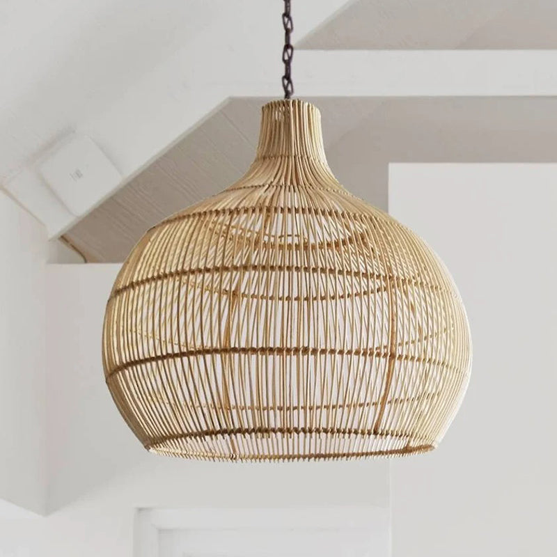 Country Rattan Woven Pendant Light For Dinning Room