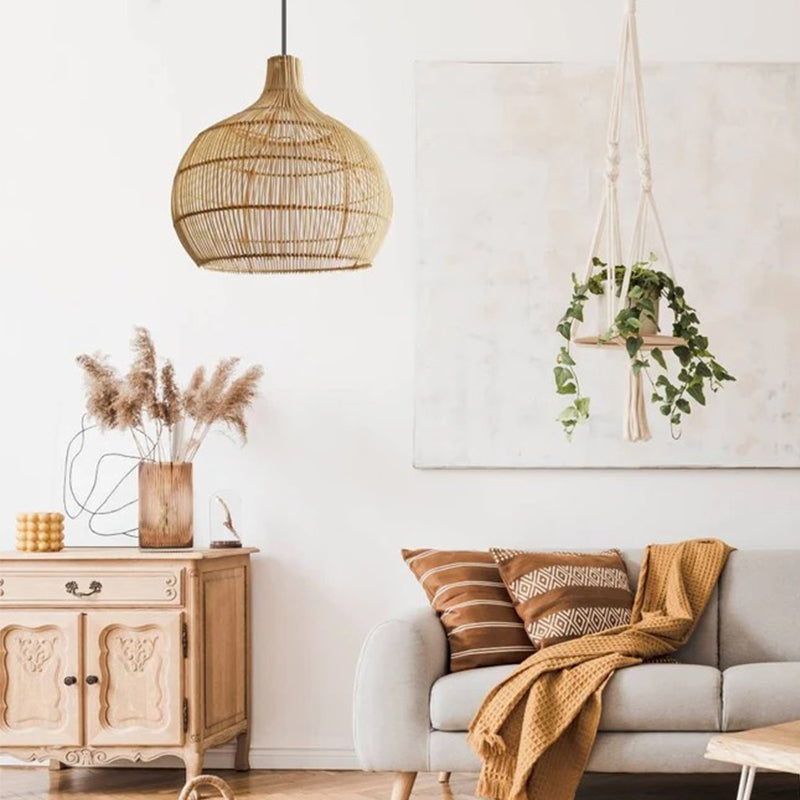 Country Rattan Woven Pendant Light For Dinning Room
