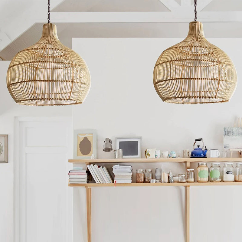 Country Rattan Woven Pendant Light For Dinning Room