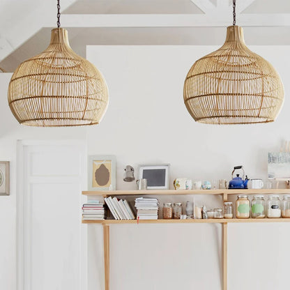 Country Rattan Woven Pendant Light For Dinning Room