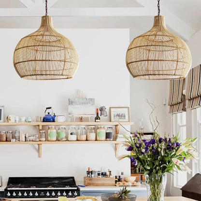 Country Rattan Woven Pendant Light For Dinning Room
